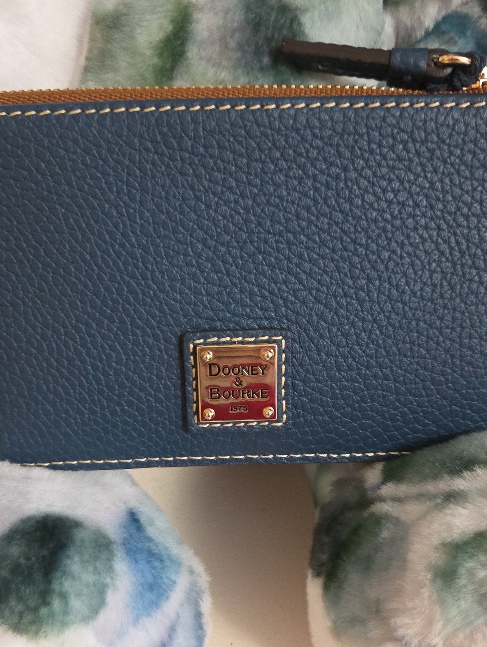 NWT Dooney & Bourke Blue Pebbled Leather Wallet with Gold Hardware